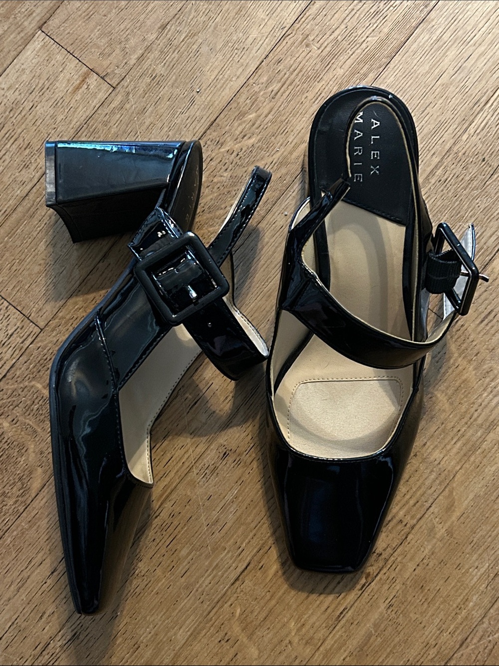 Alex Marie Leighton Black Patent Mary-Jane Block Heel Slingback 7